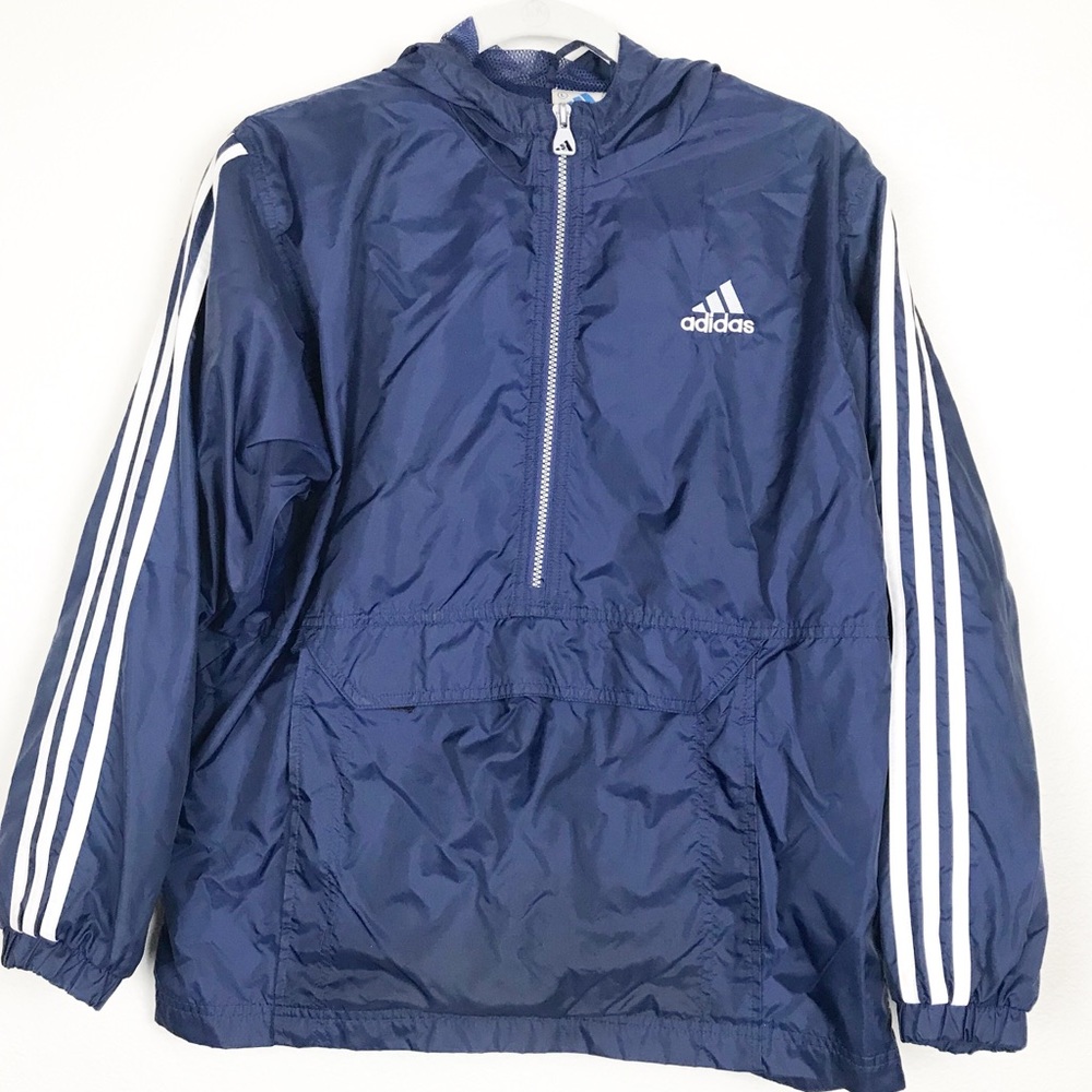 Vintage adidas Navy Blue Windbreaker Jacket with White Stripes